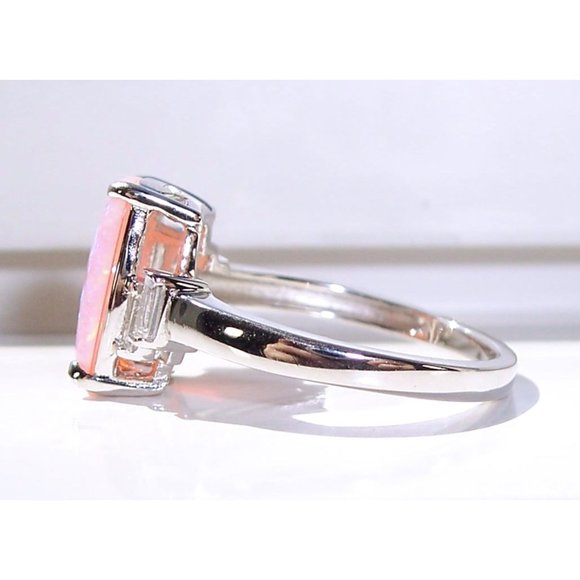 925 STERLING SILVER Lab Created Pink Fire Opal Cubic Zirconia Ring - Picture 7 of 15